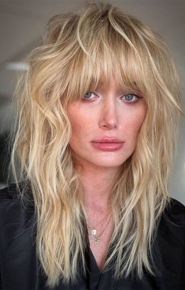 Collarbone Shag With Full Fringe Collarbone Shag With Full Fringe — Mid Length Haircuts