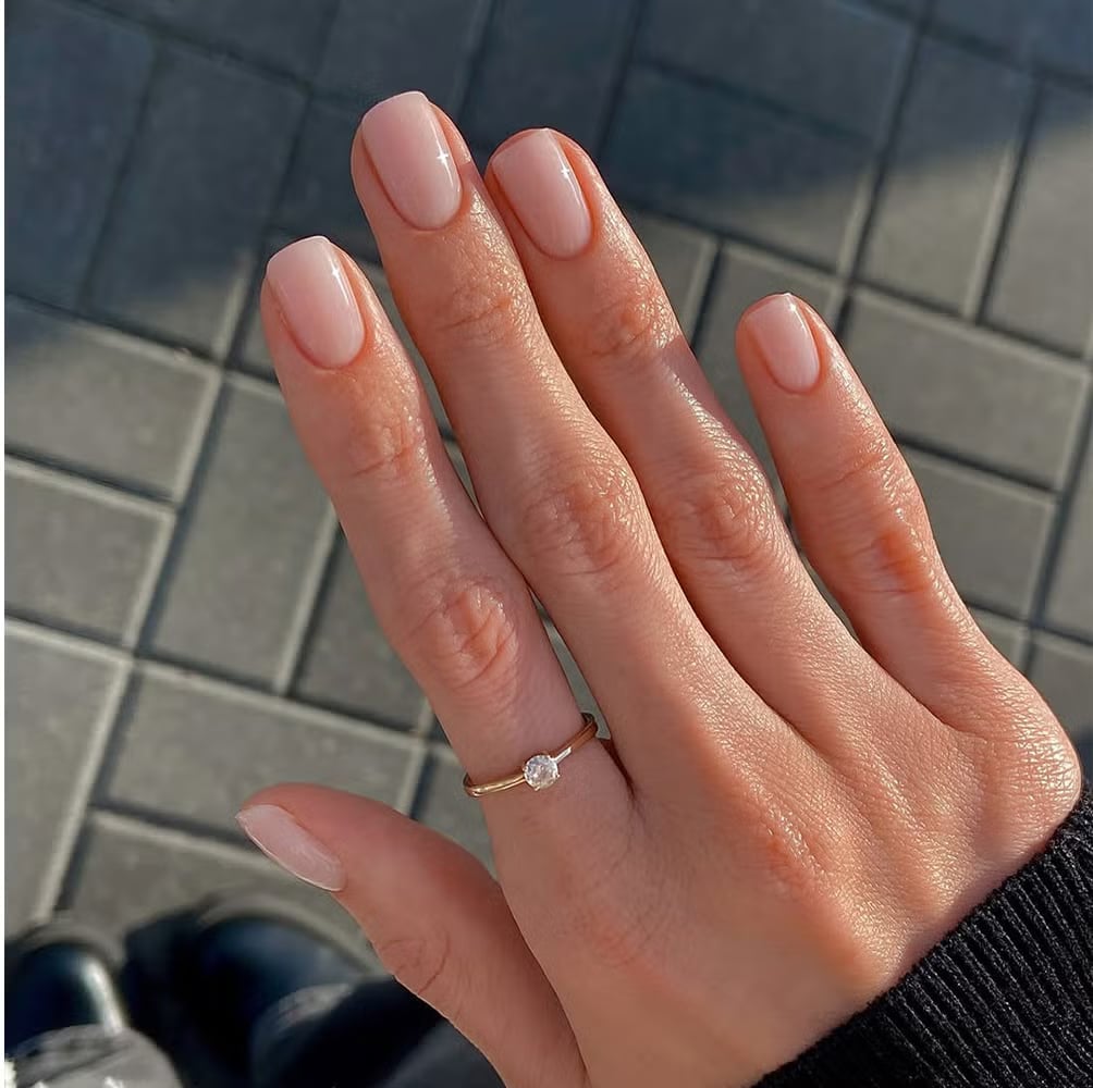 Sheer Milky Nude Short Square Nails, Close-Up Take — Milky Nails