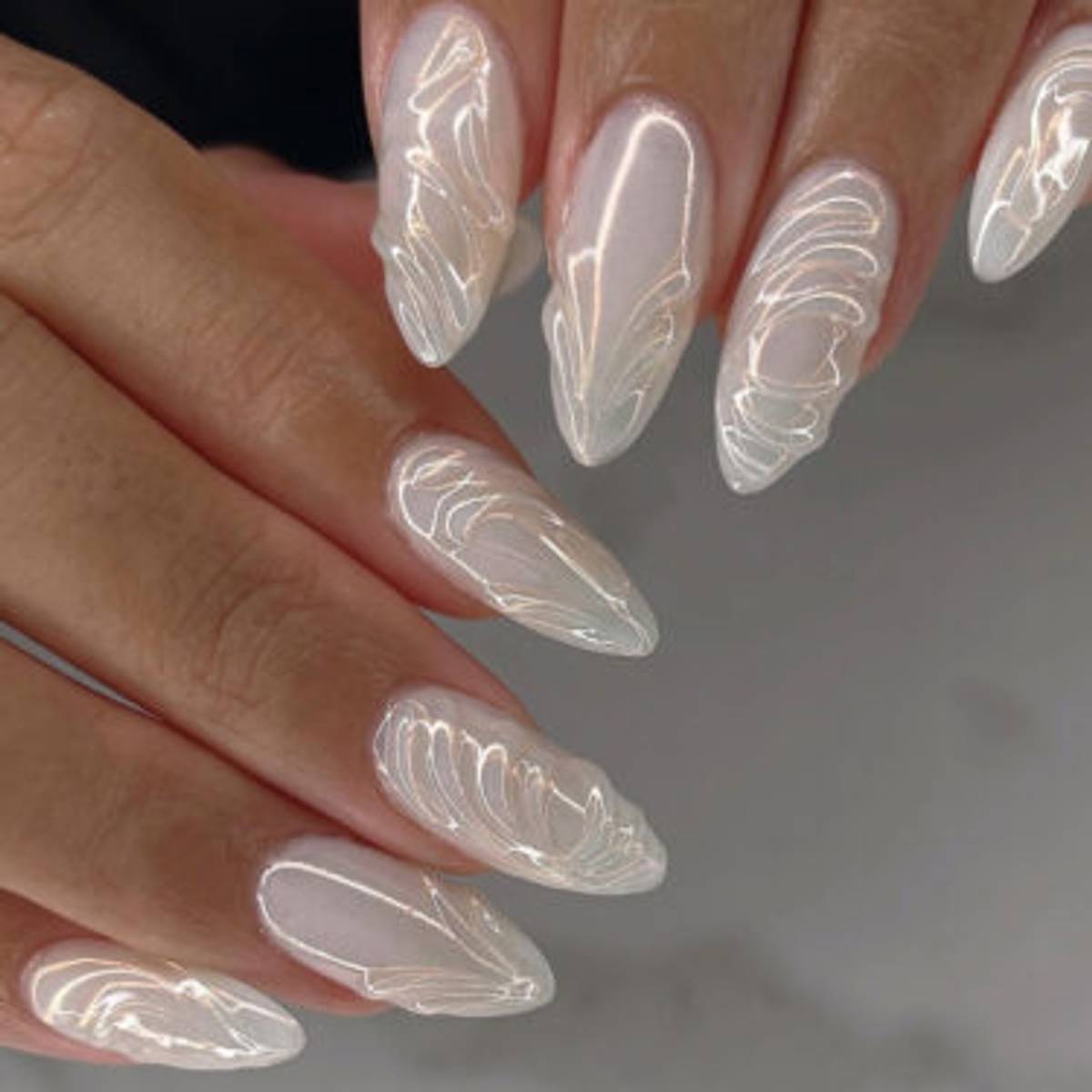 Milky White Chrome Medium Pointed Nails — Milky Nails