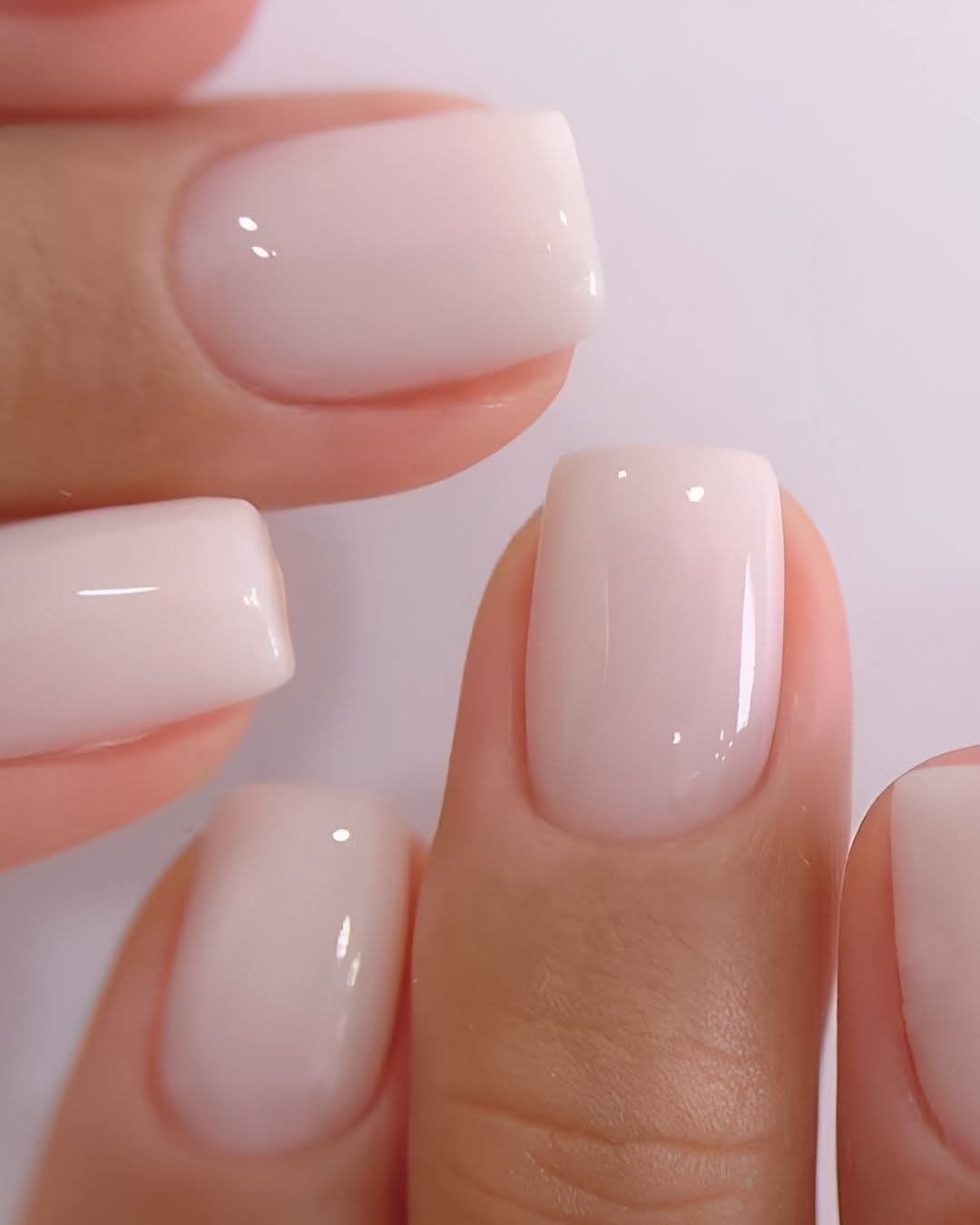 Sheer Milky White Short Square Glossy, Close-Up Take Sheer Milky White Short Square Glossy, Close-Up Take — Milky White Nails