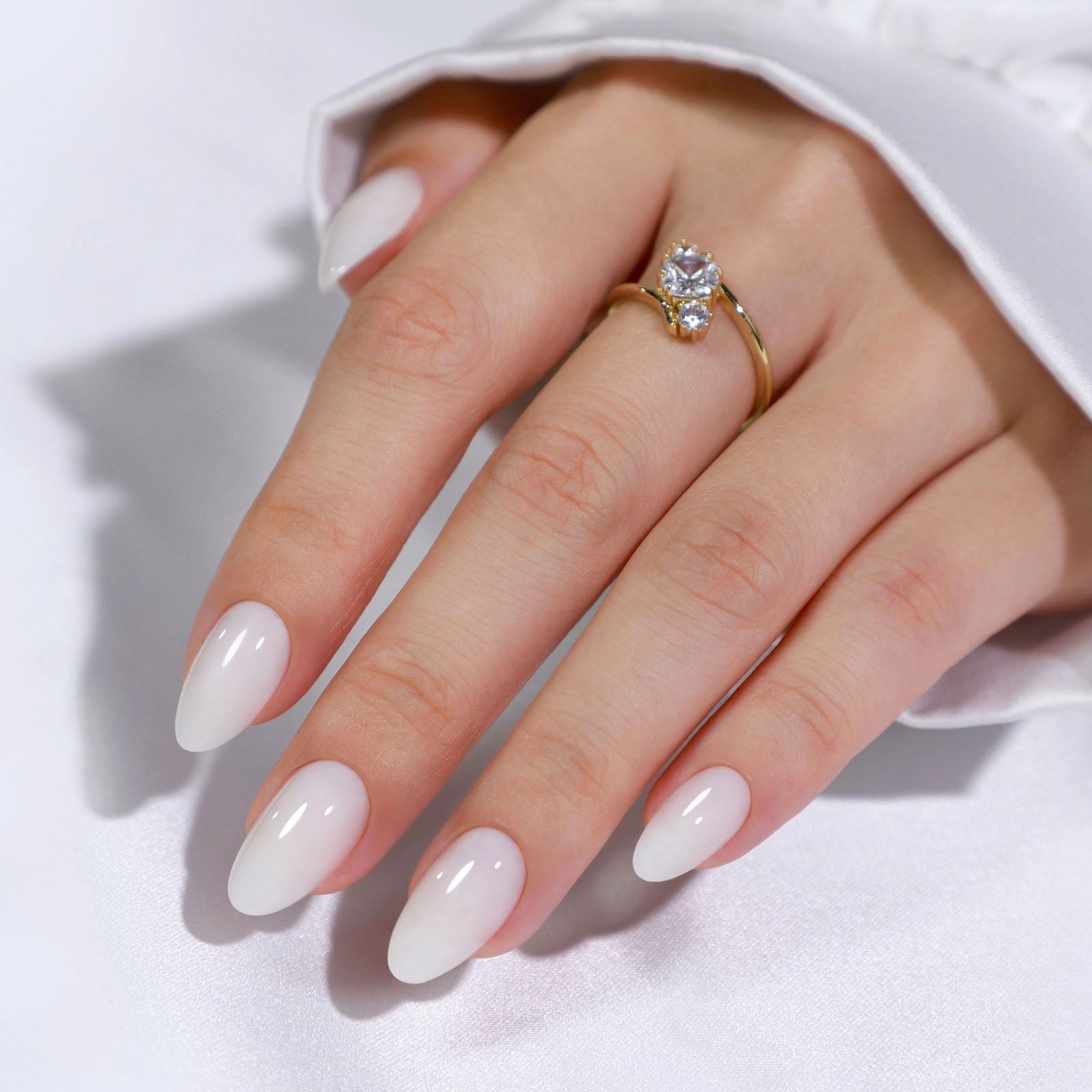 Opaque Milky White Short Almond with Ring, Glossy Opaque Milky White Short Almond with Ring, Glossy — Milky White Nails