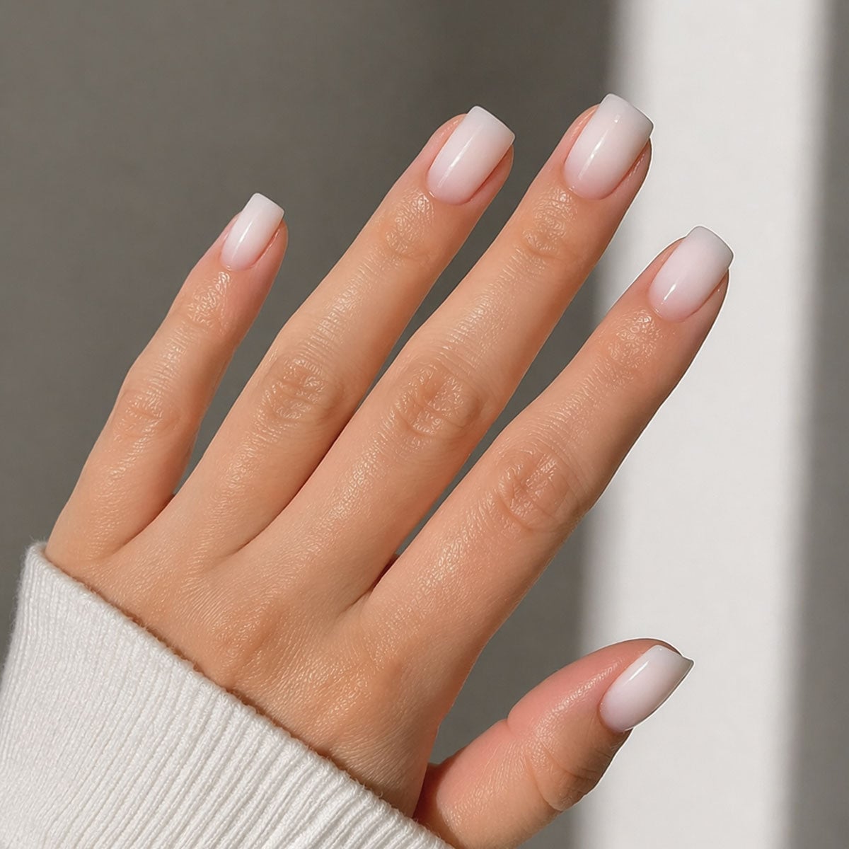 Milky White Short Almond with Perfect Cuticles Milky White Short Almond with Perfect Cuticles — Milky White Nails