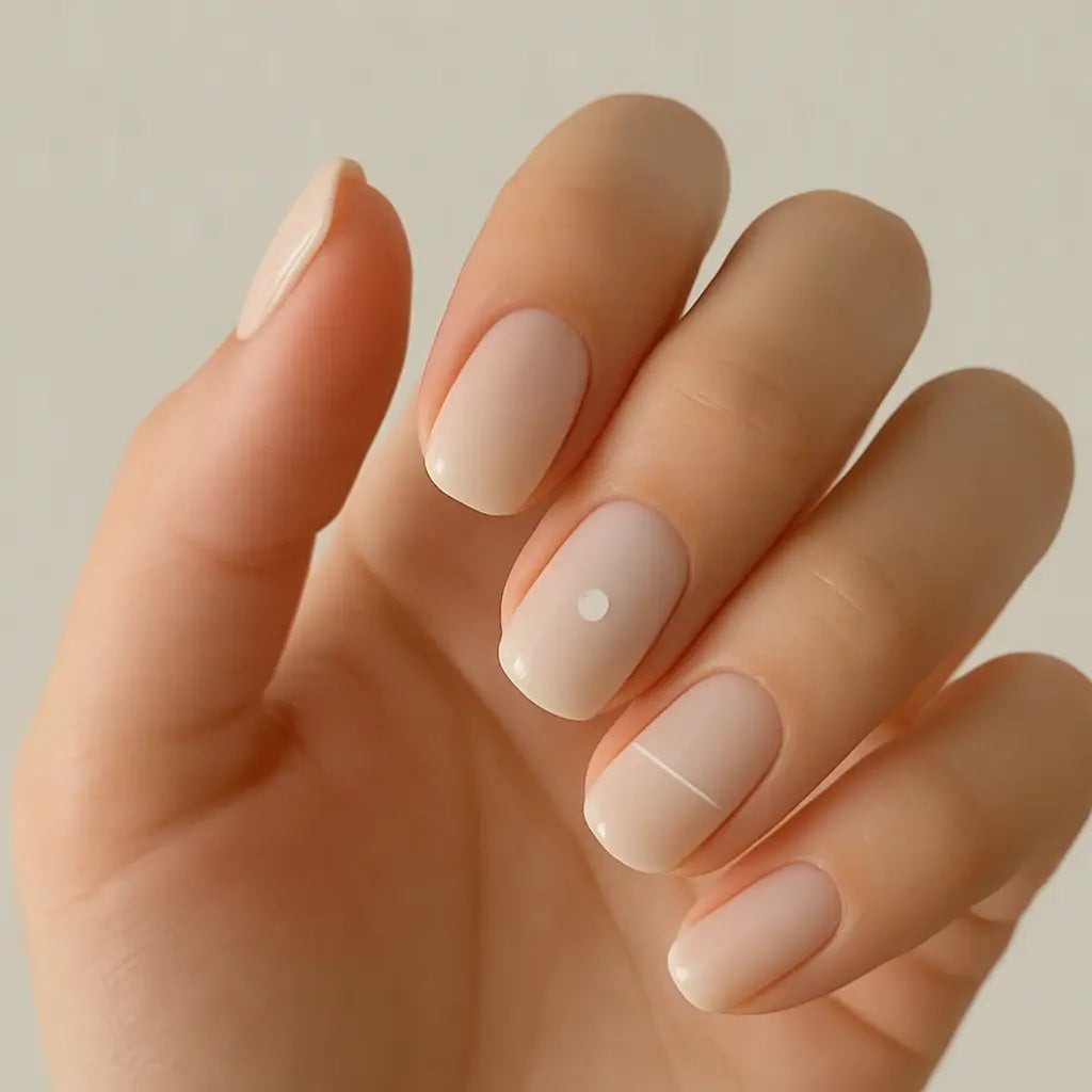 Short Oval Nails With Subtle White Art — Minimalist Nails