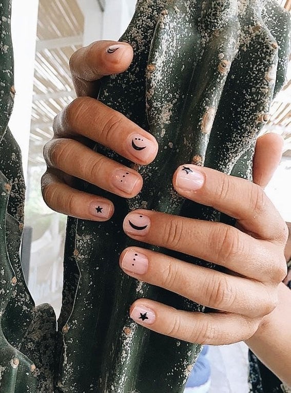 Short Square Nails With Celestial Motifs — Minimalist Nails