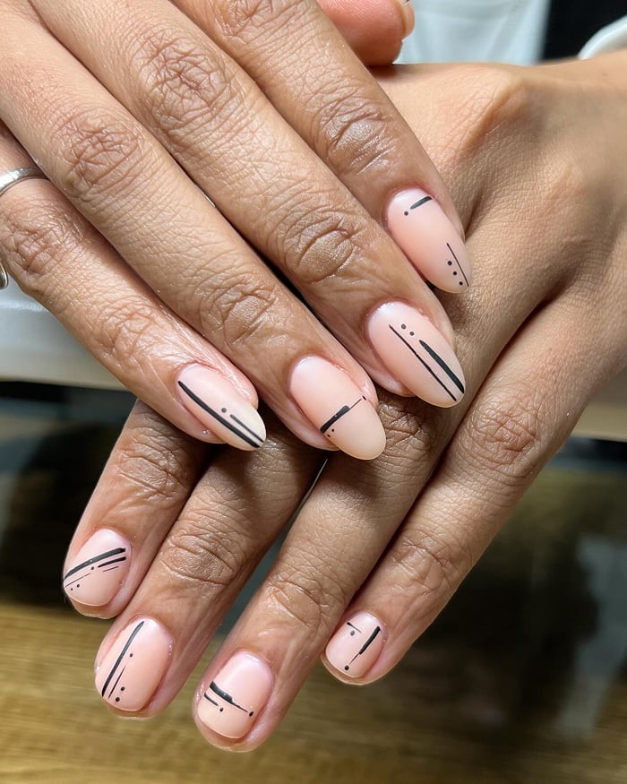 Medium Almond Nails With Geometric Black Art — Minimalist Nails