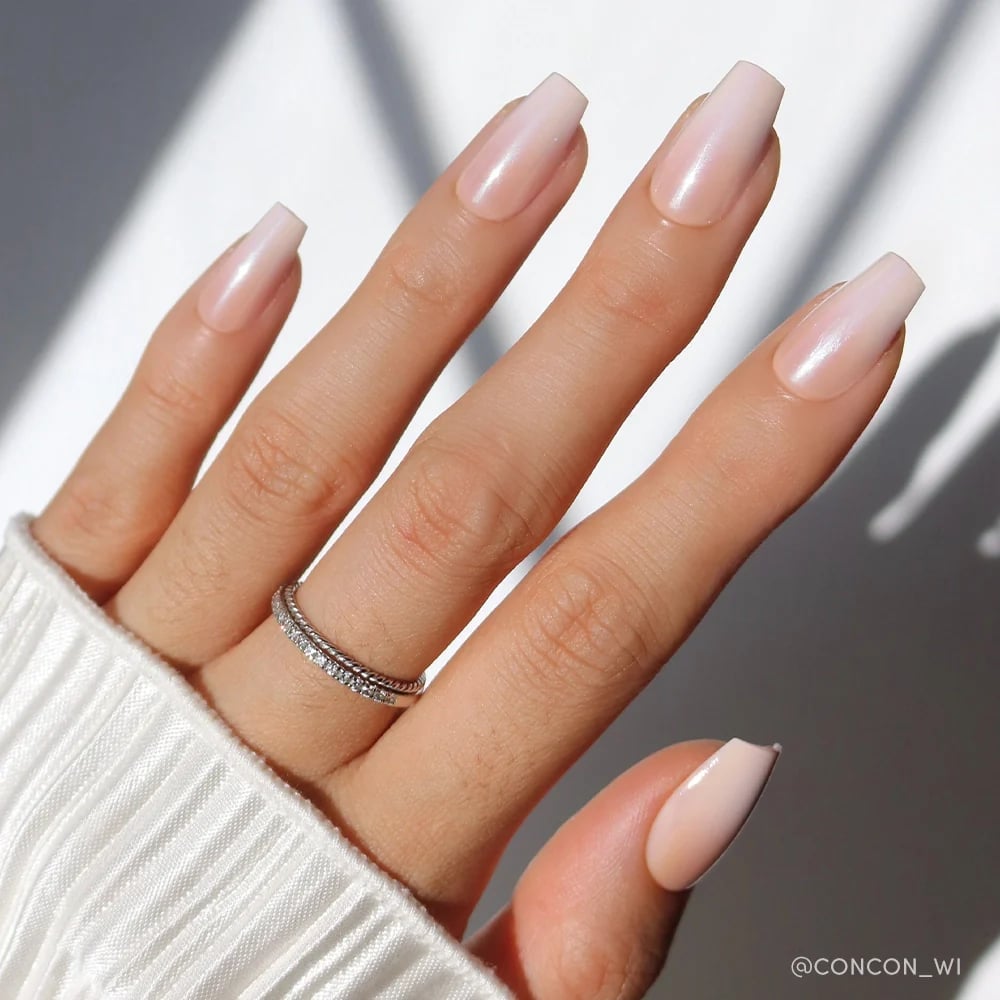 Long Coffin Nails With Pearlescent Shimmer — Minimalist Nails