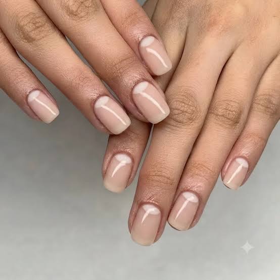 Short Square Nails With Negative Space Half Moon — Minimalist Nails