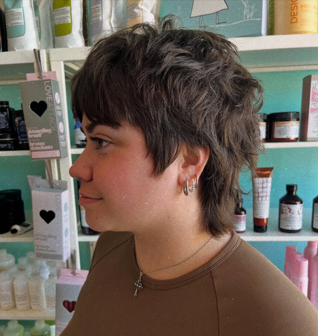 Shag Mixie With Curtain Bangs And Layers, Ear — Mixie Haircut