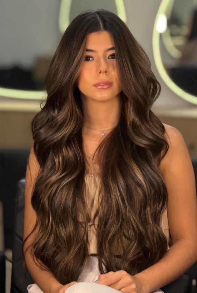 Long Wavy Mocha Brown Balayage — Mocha Brown Hair