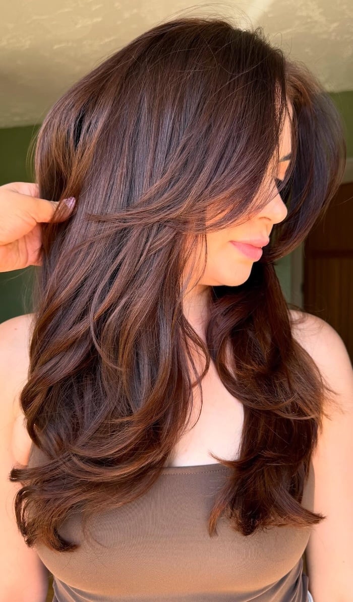 Collarbone Amber Mocha Brown With Waves — Mocha Brown Hair