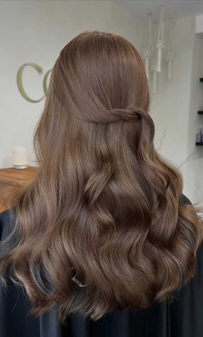Mid-Back Mocha Brown With Subtle Highlights, Layers — Mocha Brown Hair