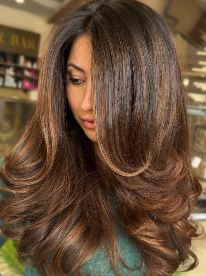 Mid-Back Mocha Swirl Brunette With Soft Highlights — Mocha Brown Hair