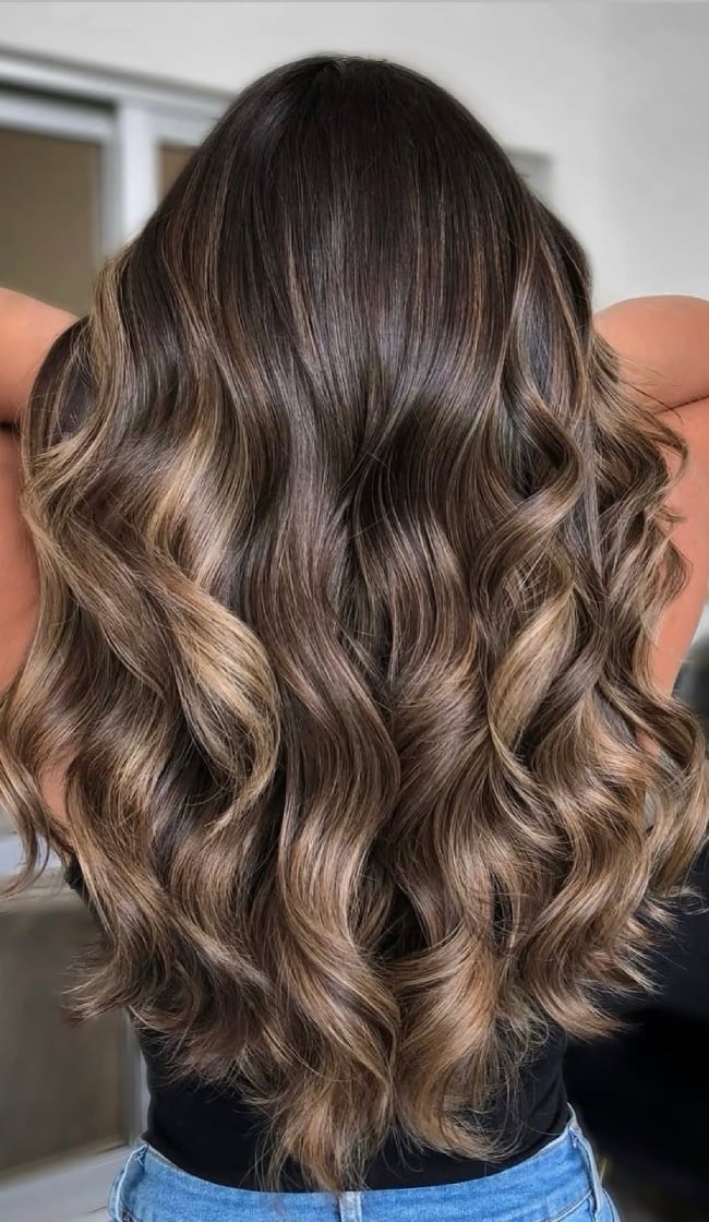 Deep Mocha Brown With Caramel Toffee Balayage — Mocha Brown Hair