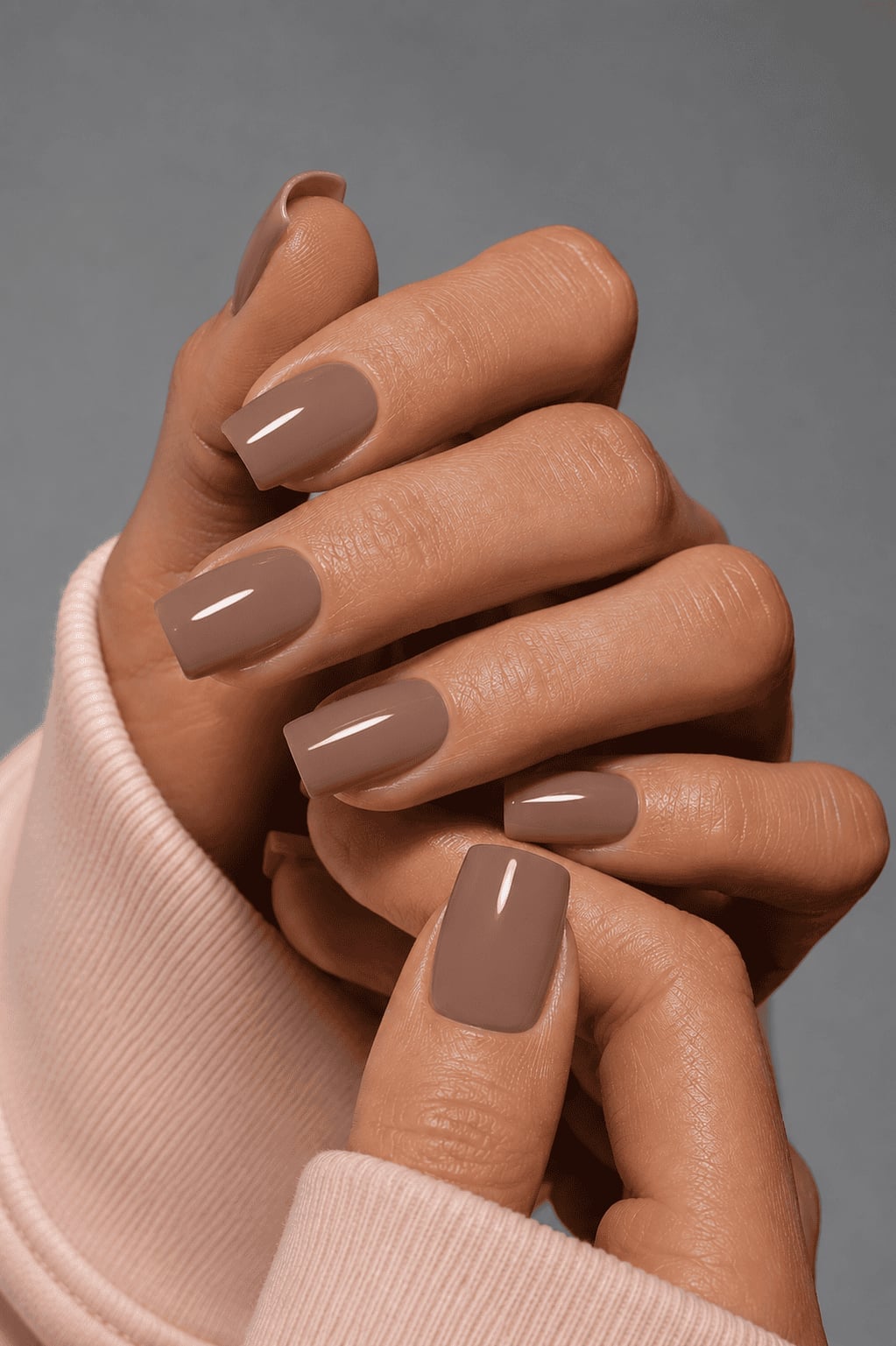 Solid Glossy Medium Brown Short Square Nails — Mocha Nails