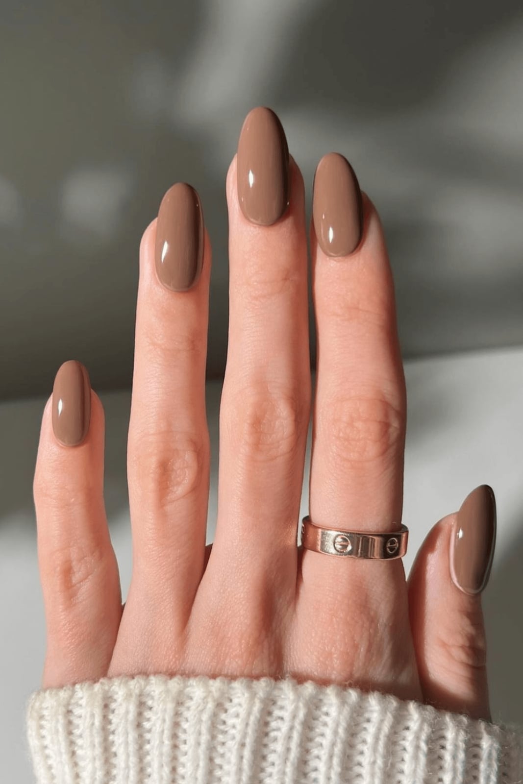 Opaque Medium Brown Medium Oval Nails — Mocha Nails