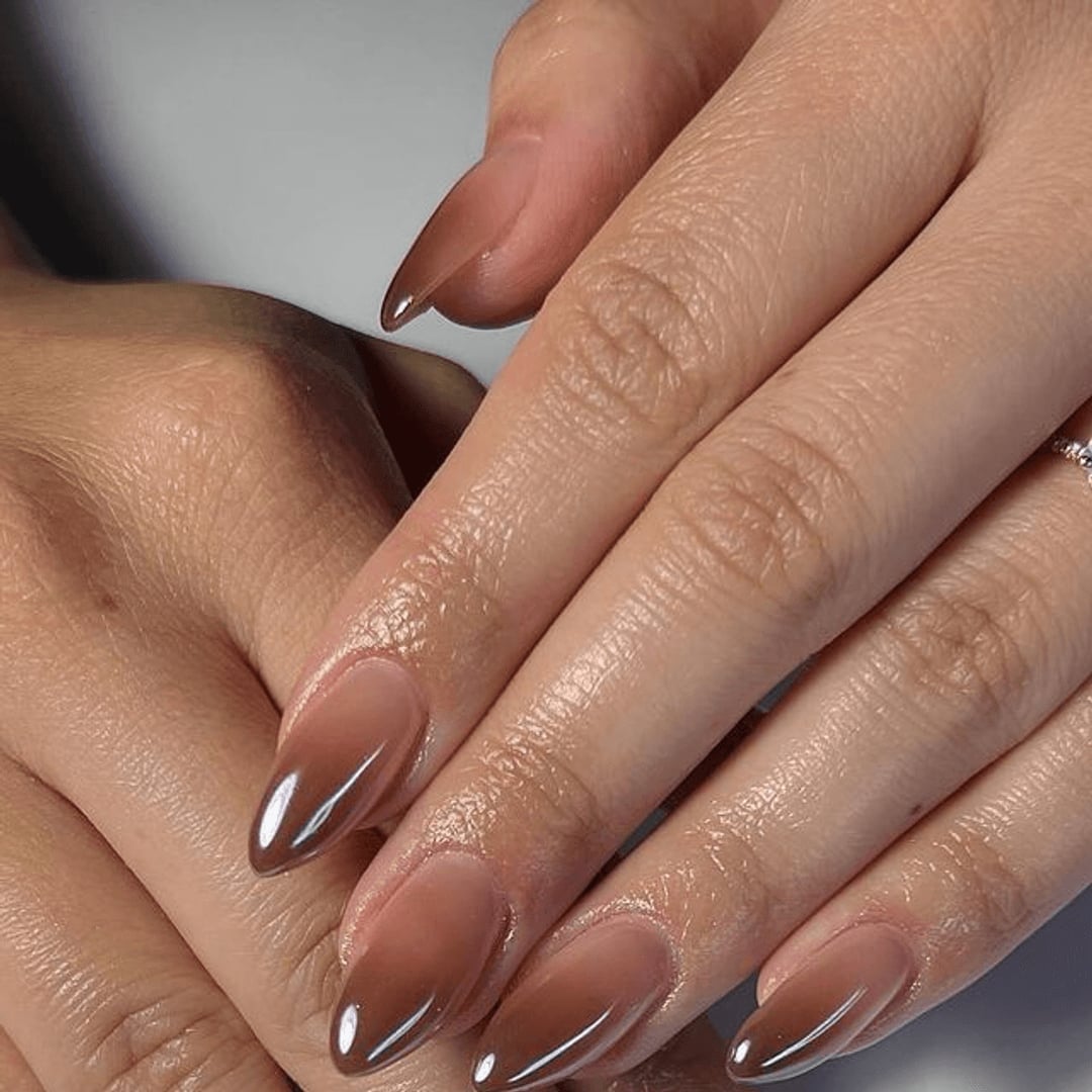 Nude to Deep Brown Ombre Medium Almond Nails — Mocha Nails