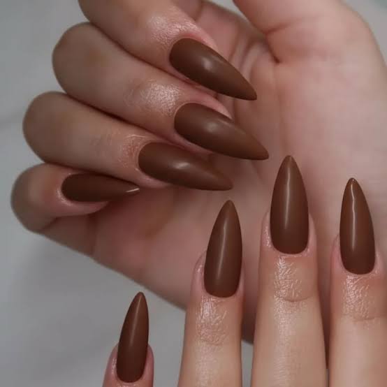 Solid Mocha Brown Matte Long Stiletto Nails — Mocha Nails