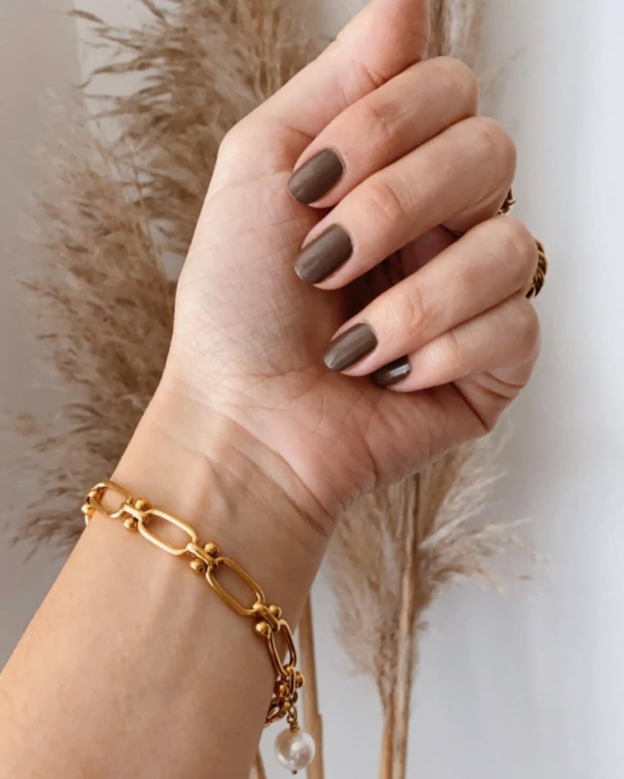 Medium Brown Matte Short Oval Nails — Mocha Nails