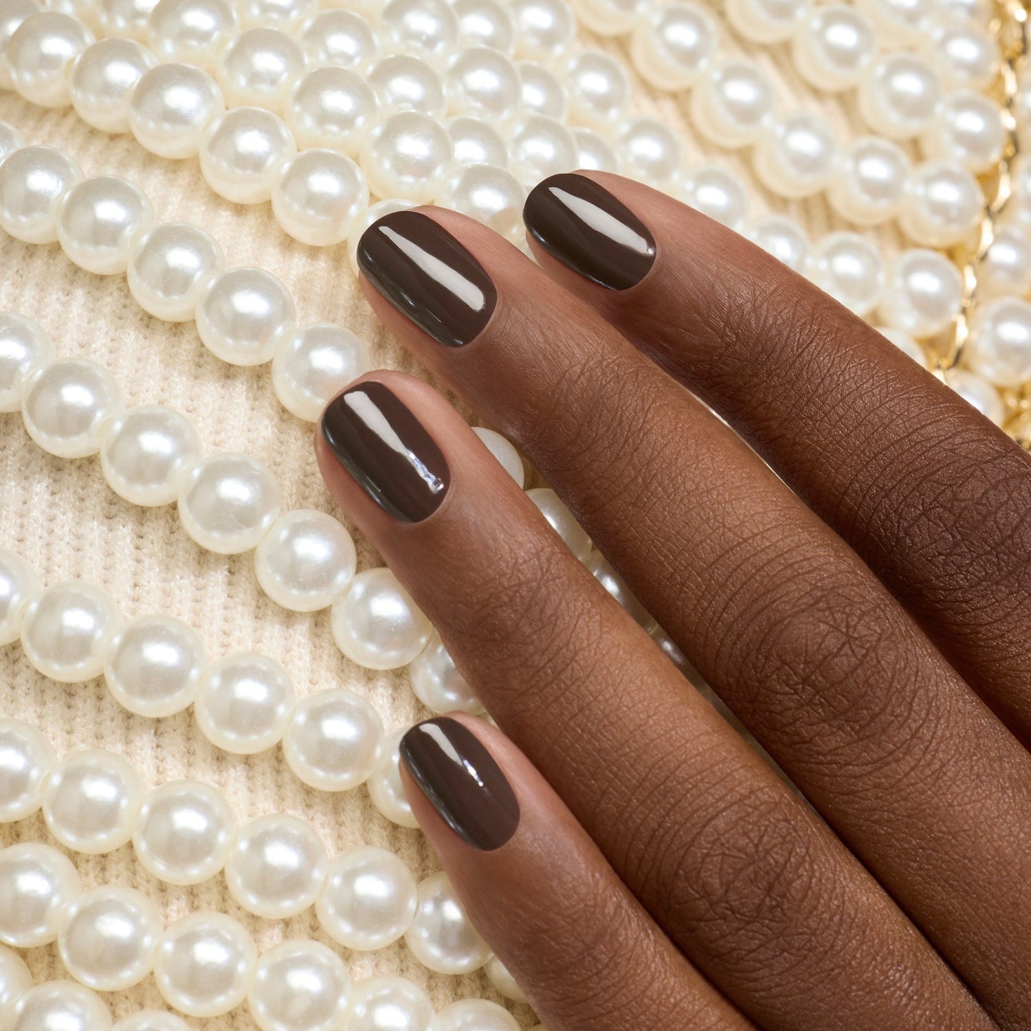 Glossy Cool-Toned Dark Brown Short Square Nails — Mocha Nails