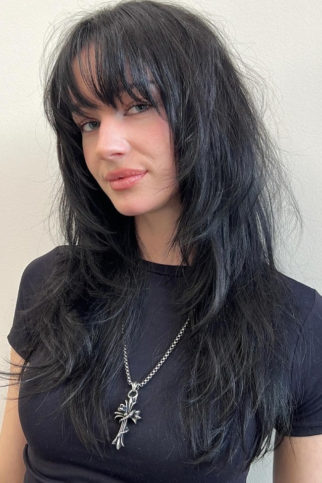 Mid-Back Shag With Wispy Full Fringe — Modern Shag