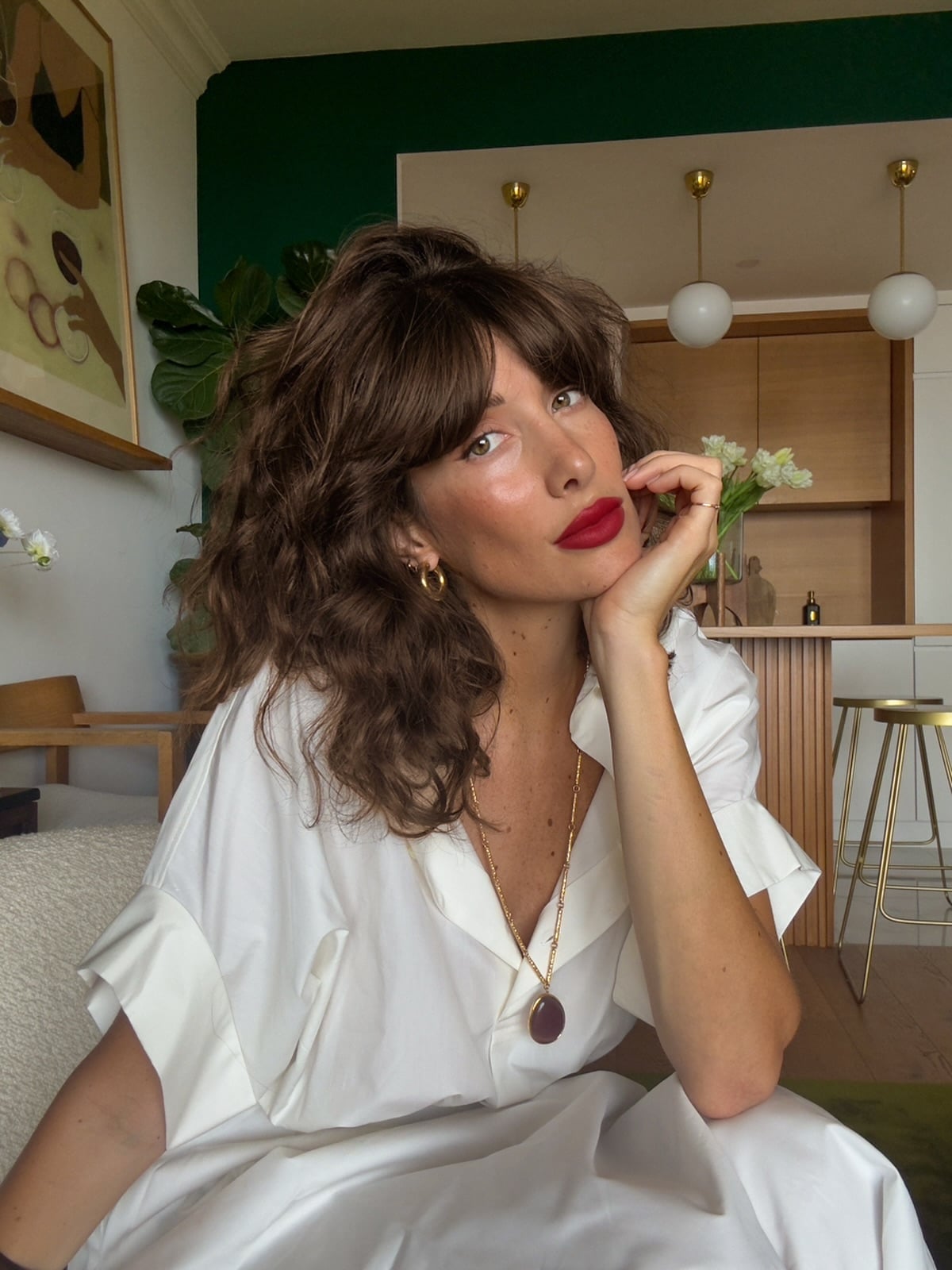 Mid-Back Dark Brown Shag With Curtain Bangs — Modern Shag