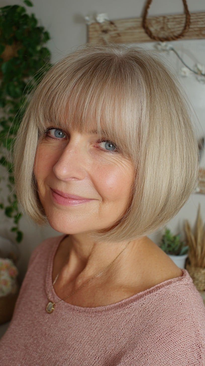 Chin Length Ash Blonde Blunt Bob Chin Length Ash Blonde Blunt Bob — Mom Bob