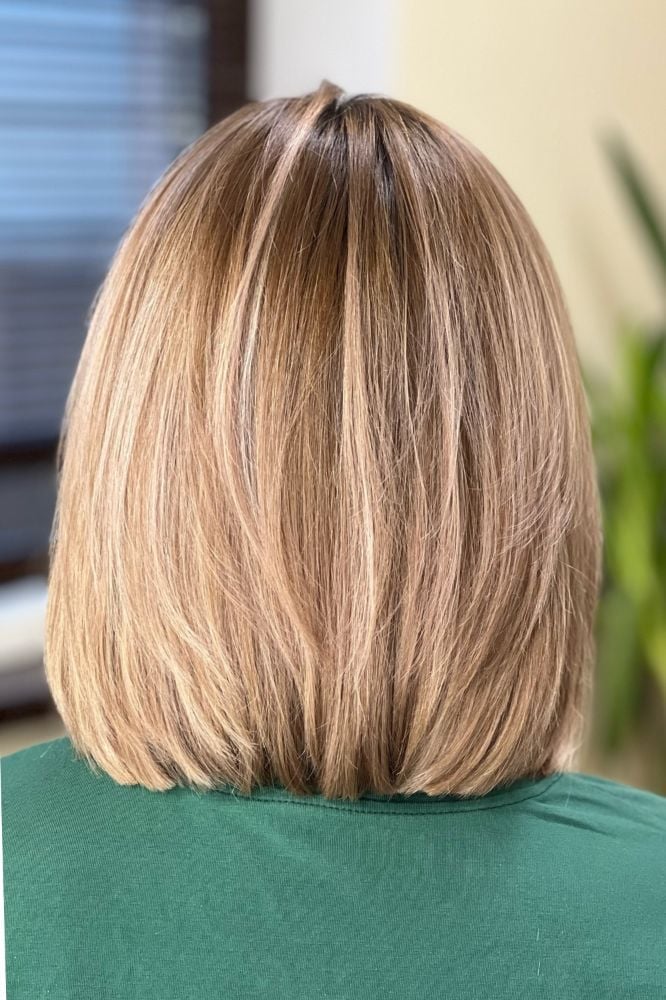 Back View Ash Blonde Mom Bob Back View Ash Blonde Mom Bob