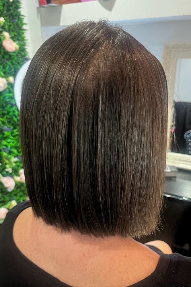Chin Length Dark Brown Blunt Mom Bob Chin Length Dark Brown Blunt Mom Bob