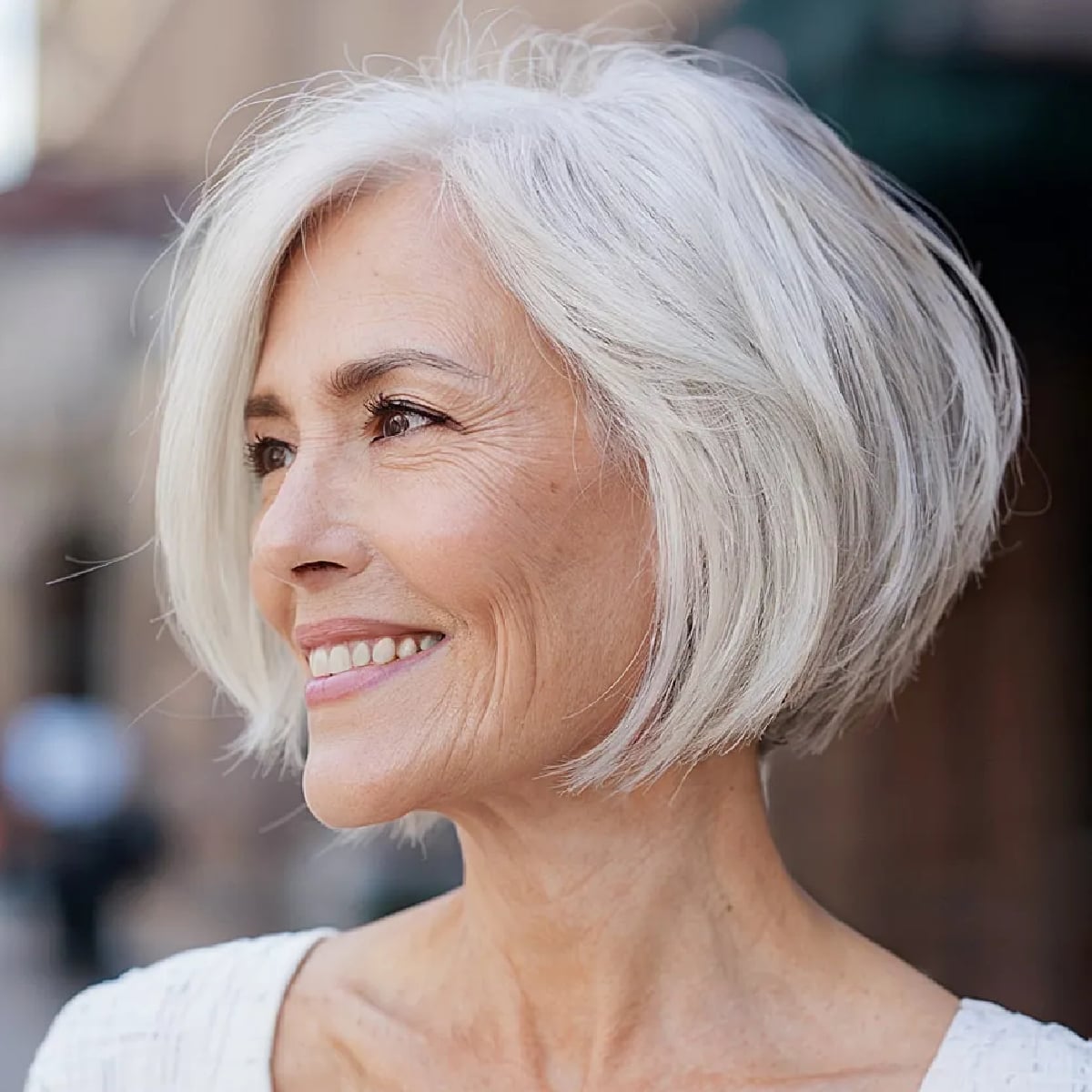 Silver Gray Stacked Inverted Bob Silver Gray Stacked Inverted Bob — Mom Haircuts