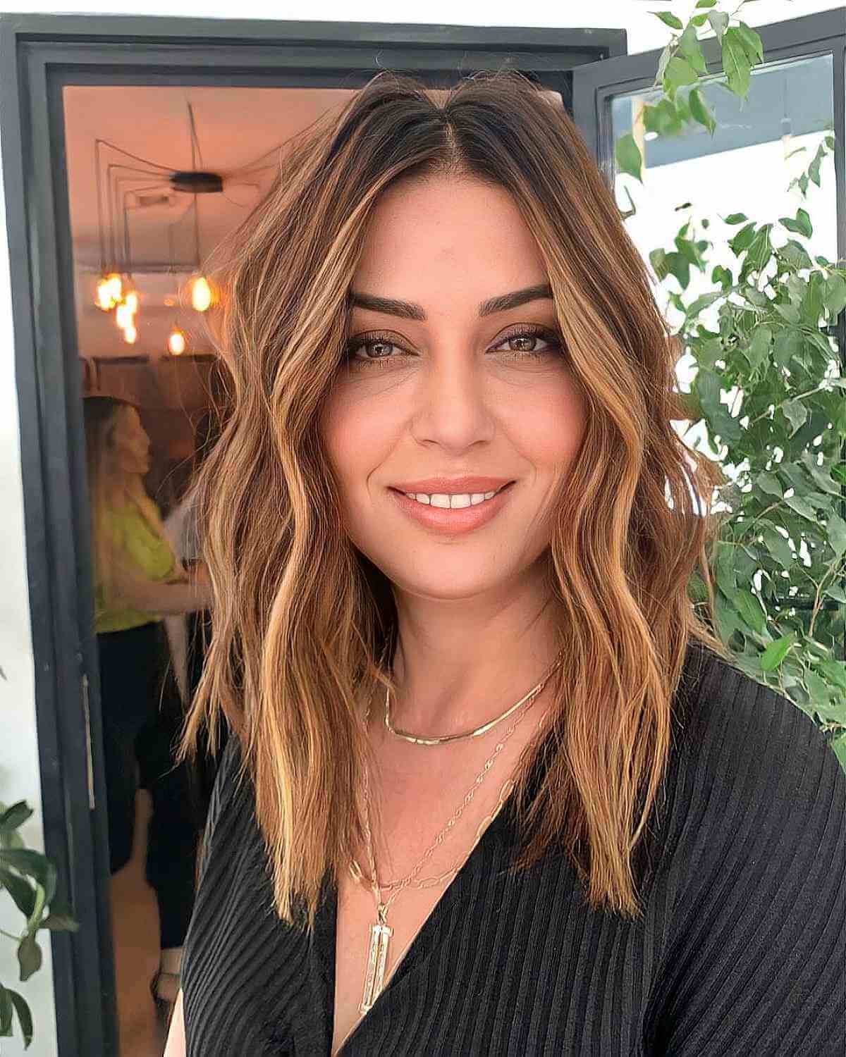 Layered Lob With Balayage Highlights Layered Lob With Balayage Highlights — Mom Haircuts