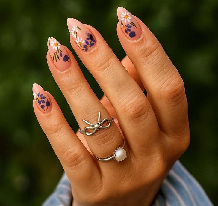 Floral Motif Long Almond Nails Floral Motif Long Almond Nails — Mom Nails
