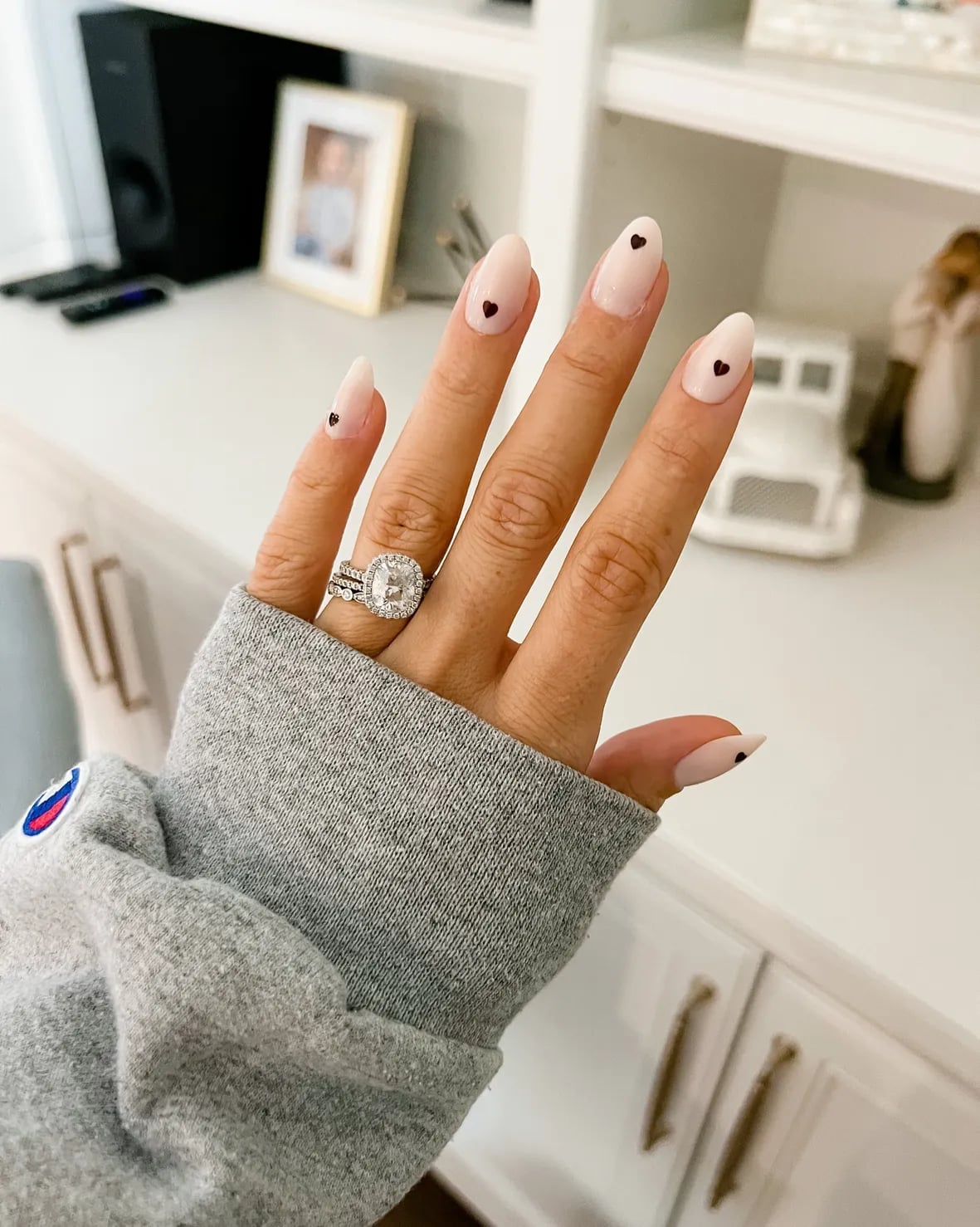 Sheer Pink Black Heart Accent Nails Sheer Pink Black Heart Accent Nails — Mom Nails