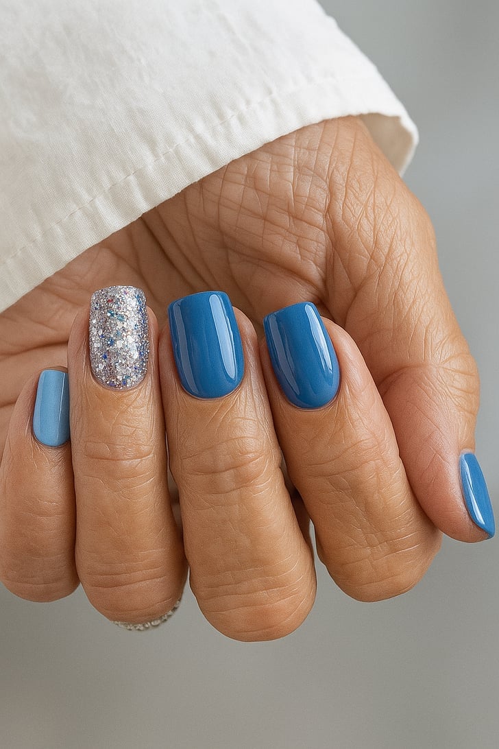 Vibrant Blue Glitter Accent Square Nails Vibrant Blue Glitter Accent Square Nails — Mom Nails