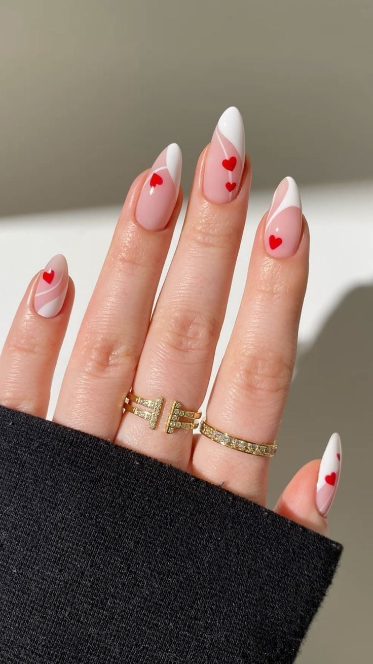 Sheer Pink Wavy Lines Red Heart Nails Sheer Pink Wavy Lines Red Heart Nails — Mom Nails