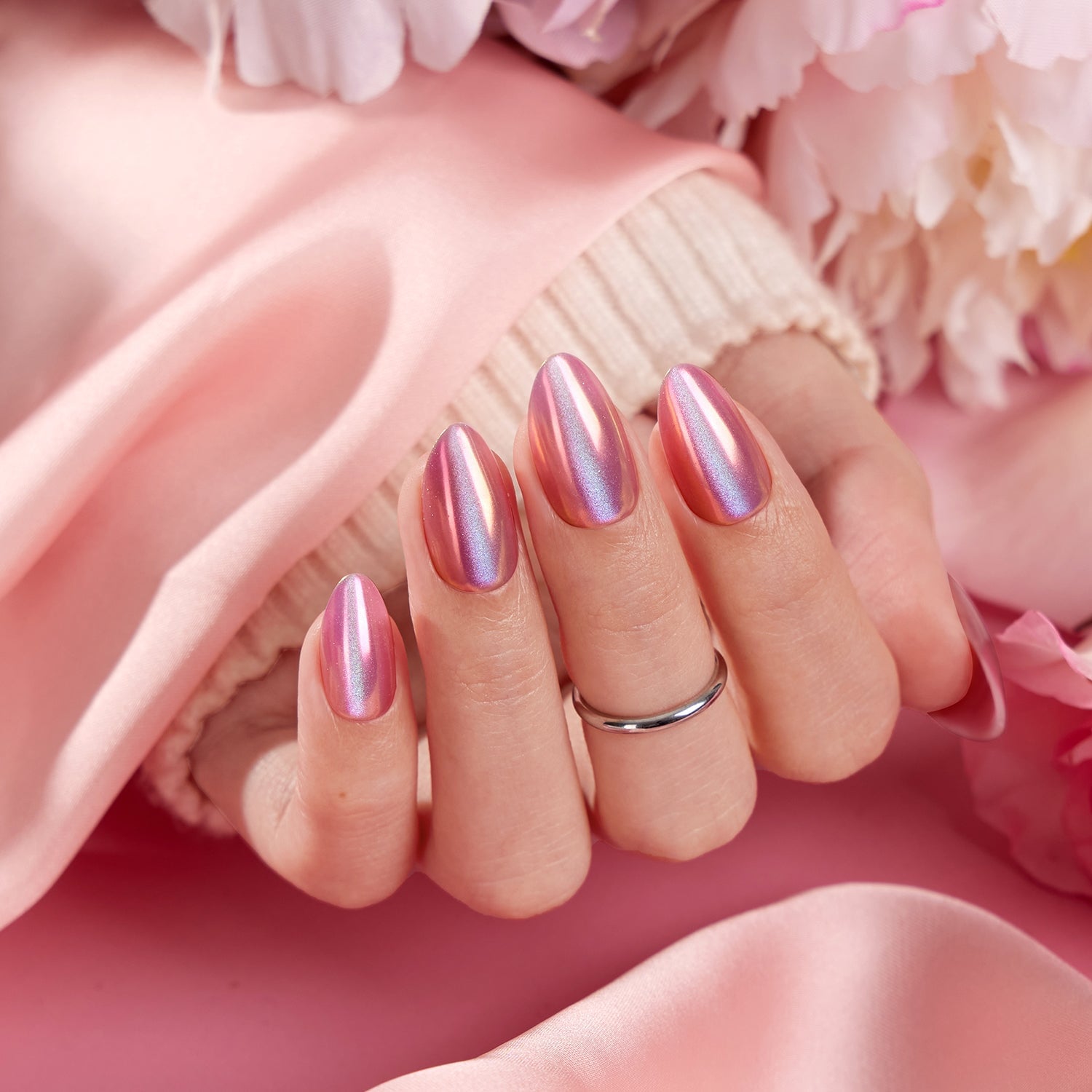 Pink Chrome Medium Almond Nails Pink Chrome Medium Almond Nails — Mom Nails