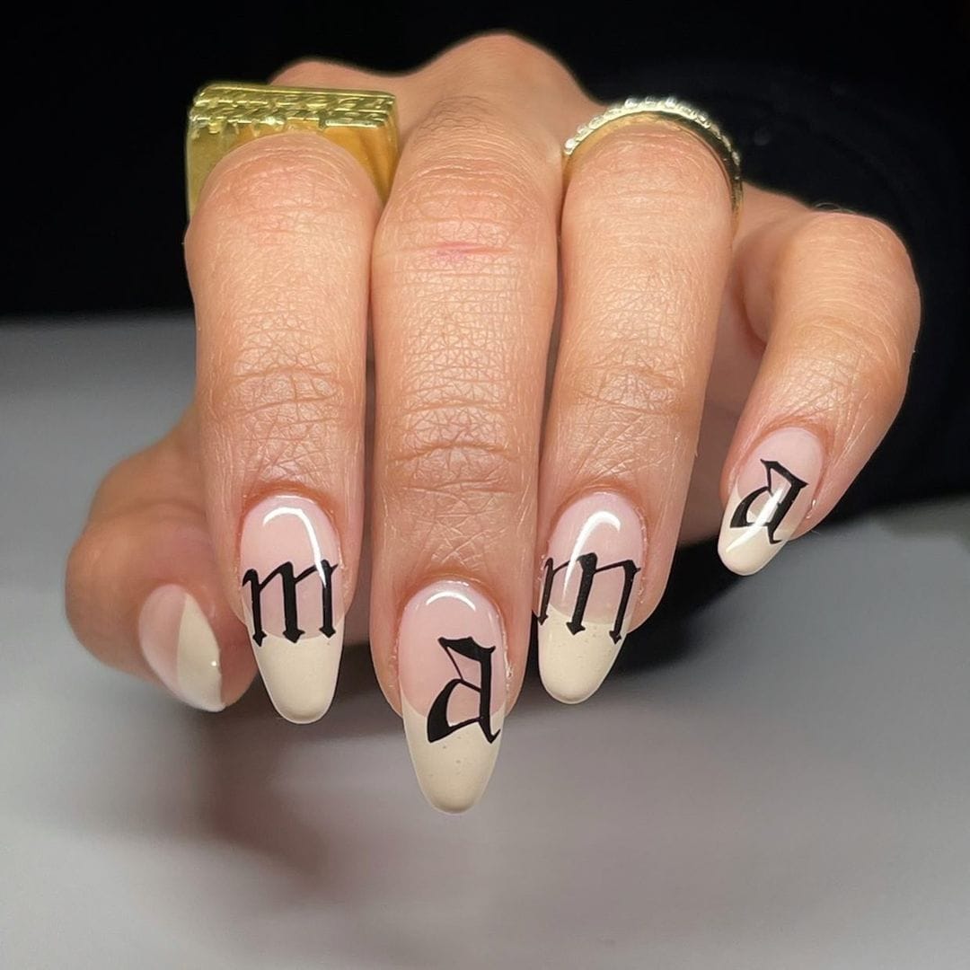 Nude Cream Mama Gothic Letter Nails Nude Cream Mama Gothic Letter Nails — Mom Nails