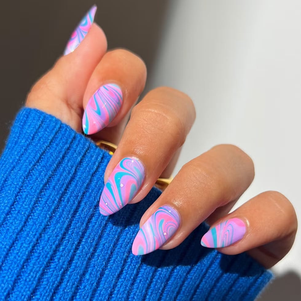 Vibrant Pink Blue Purple Marble Nails, Close-Up Take Vibrant Pink Blue Purple Marble Nails, Close-Up Take — Mom Nails