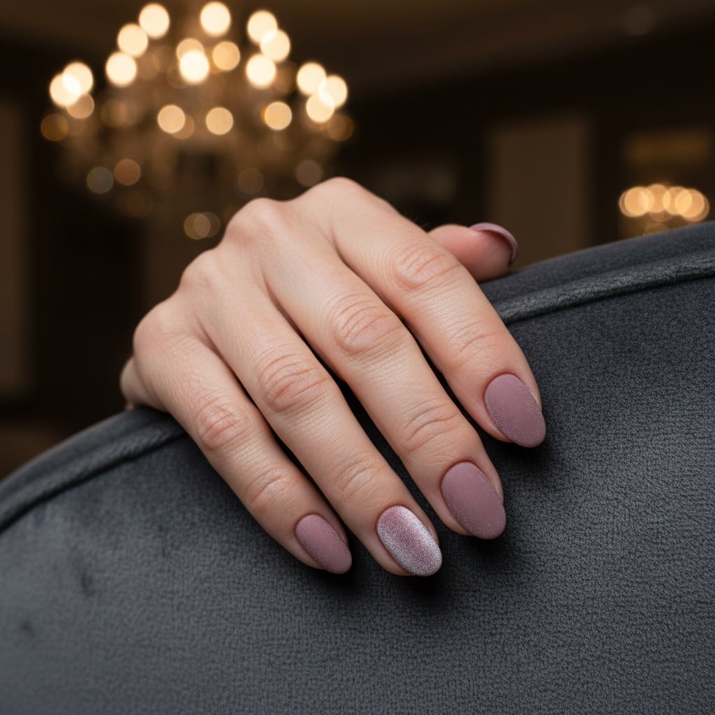 Dusty Rose Matte Shimmer Accent Nails Dusty Rose Matte Shimmer Accent Nails — Mom Nails