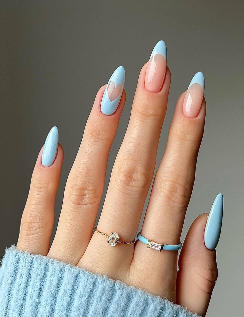 Light Blue French Tip Heart Accent Nails Light Blue French Tip Heart Accent Nails — Mom Nails
