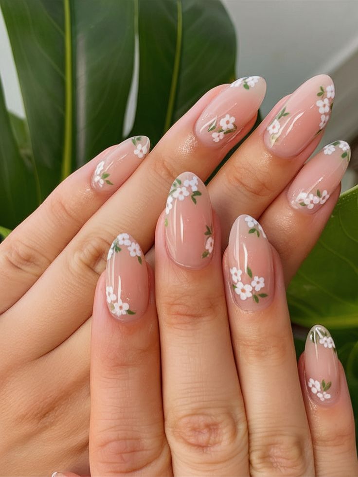 Floral Art Medium Almond Nails Floral Art Medium Almond Nails — Mom Nails