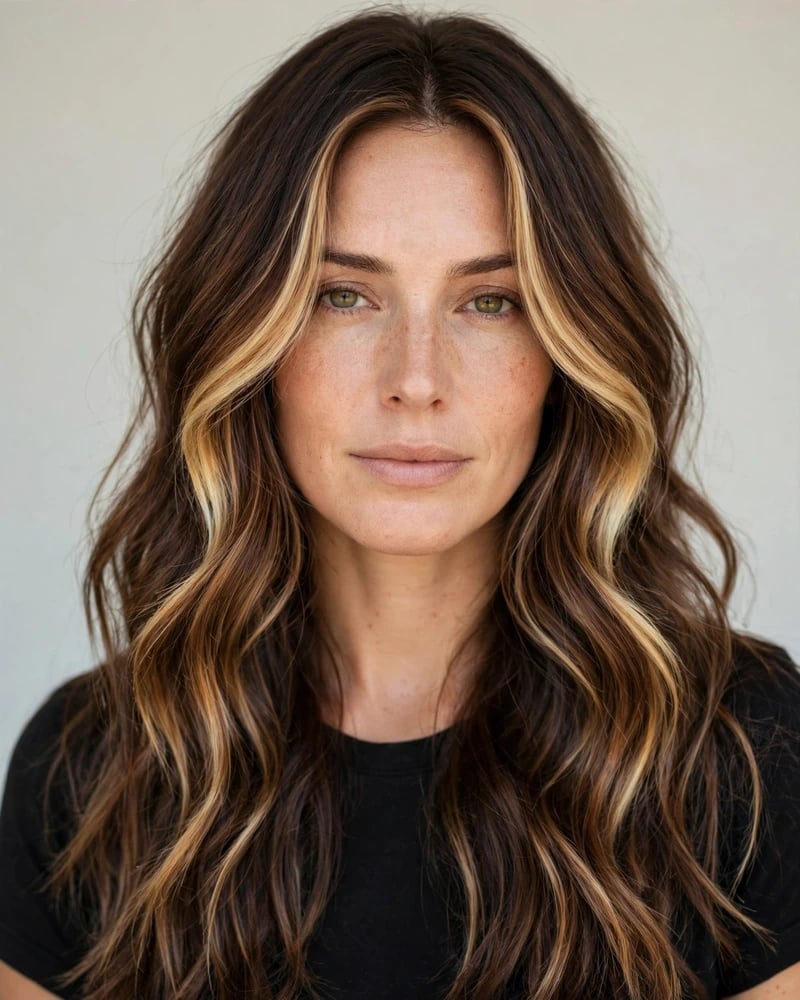 Mid-Back Dark Brown With Caramel Blonde Money Piece Mid-Back Dark Brown With Caramel Blonde Money Piece