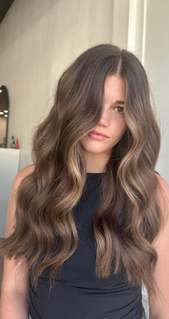 Mid-Back Ash Brown With Warm Caramel Money Piece Mid-Back Ash Brown With Warm Caramel Money Piece