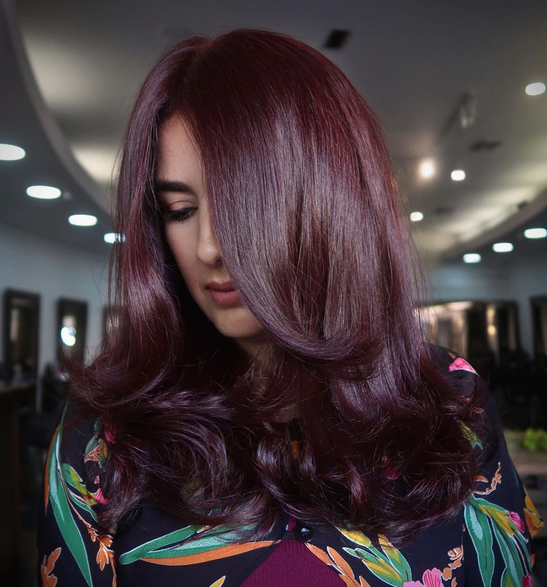 Long Dark Burgundy Waves From The Back — Mulled Wine Hair