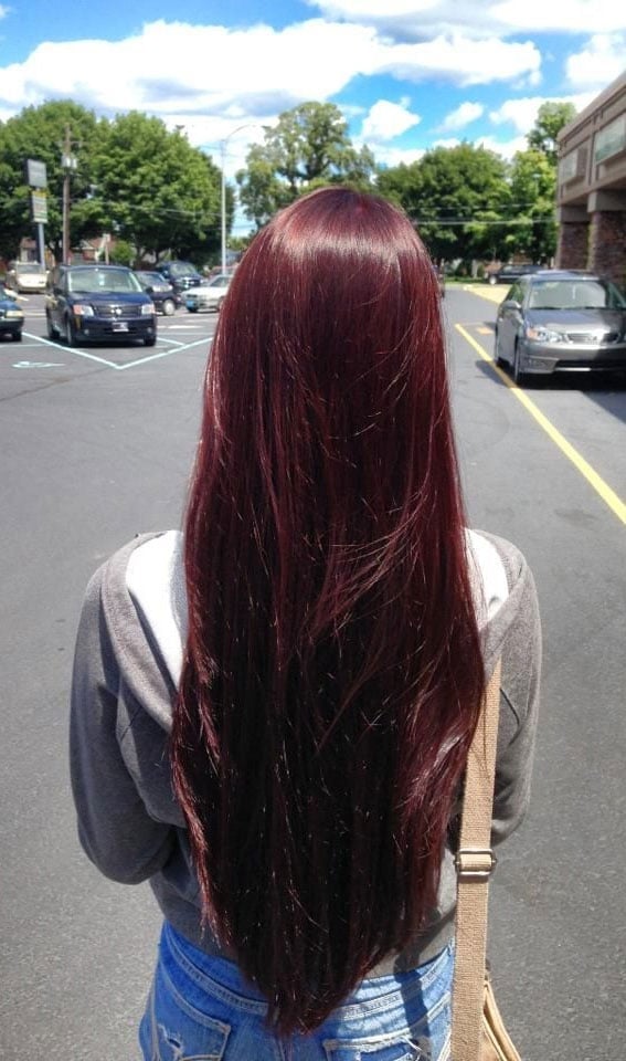 Mid-Back Straight Fine Hair In Deep Burgundy — Mulled Wine Hair