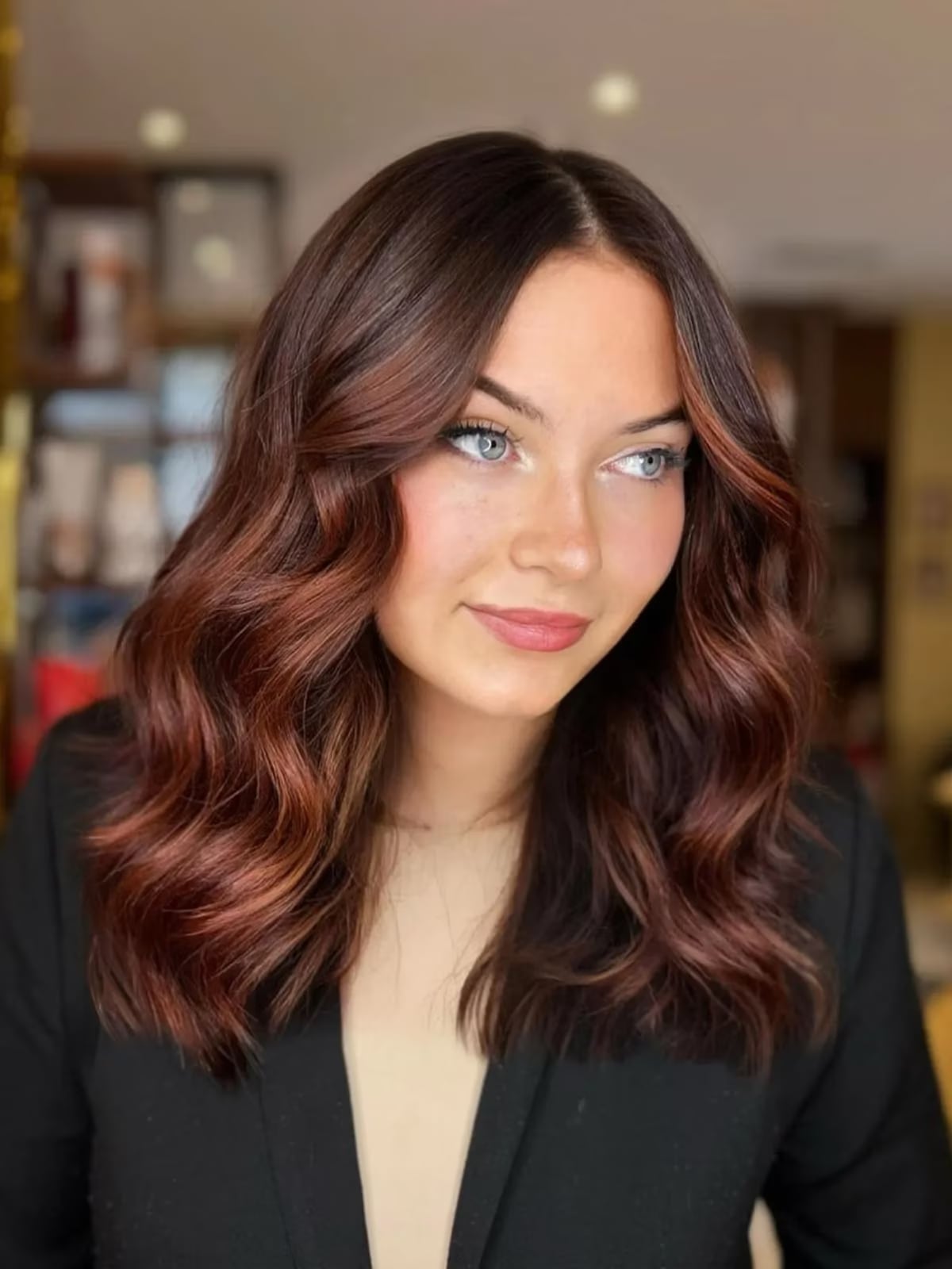 Shoulder Length Waves With Copper Highlights — Mulled Wine Hair