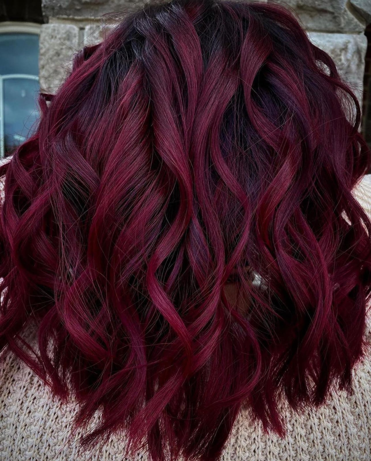 Intense Burgundy Mid-Back Loose Waves — Mulled Wine Hair