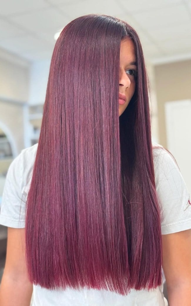 Mid-Back Straight Hair With Face-Framing Layers — Mulled Wine Hair