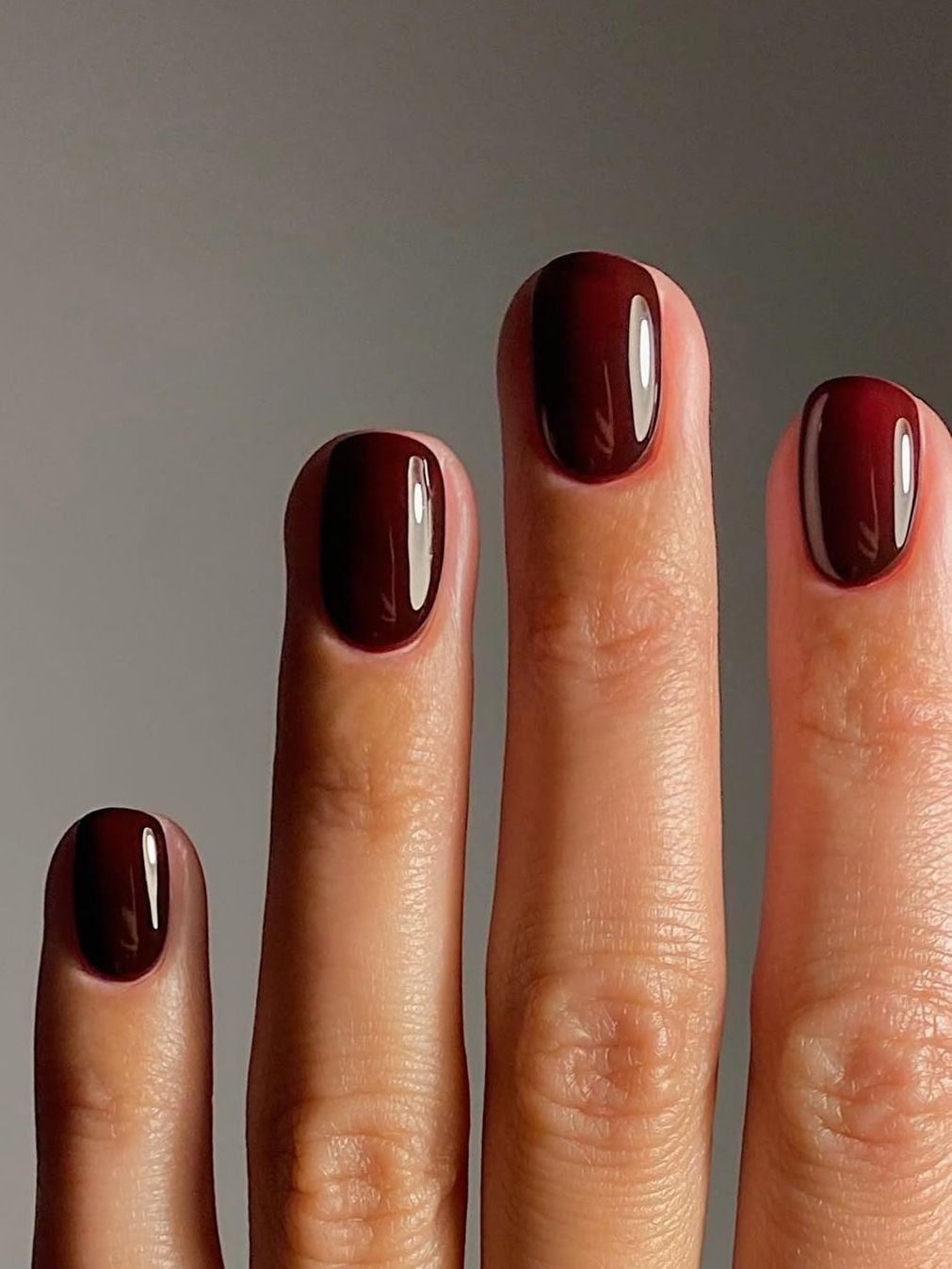 Deep Burgundy Opaque Short Oval — Nail Colors