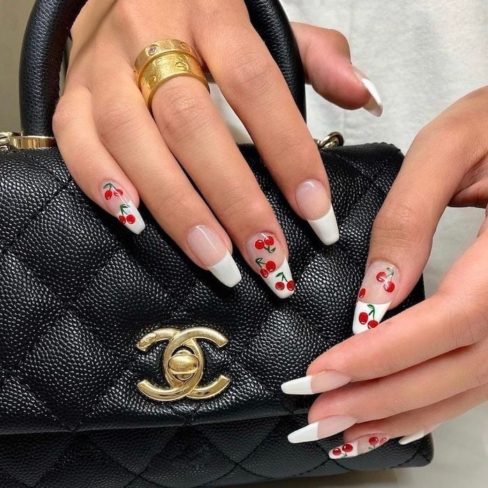 Cherry Motif Stiletto Extensions Cherry Motif Stiletto Extensions — Nail Extensions