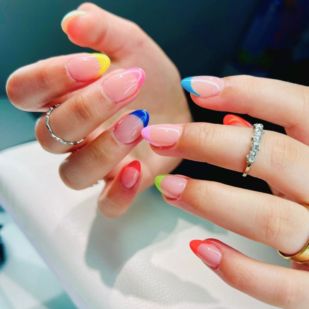 Neon Multi-Color French Almond Extensions Neon Multi-Color French Almond Extensions — Nail Extensions